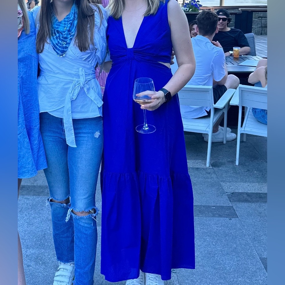 Mango Sleeveless Royal Blue Maxi Dress with Plunge V-Neck